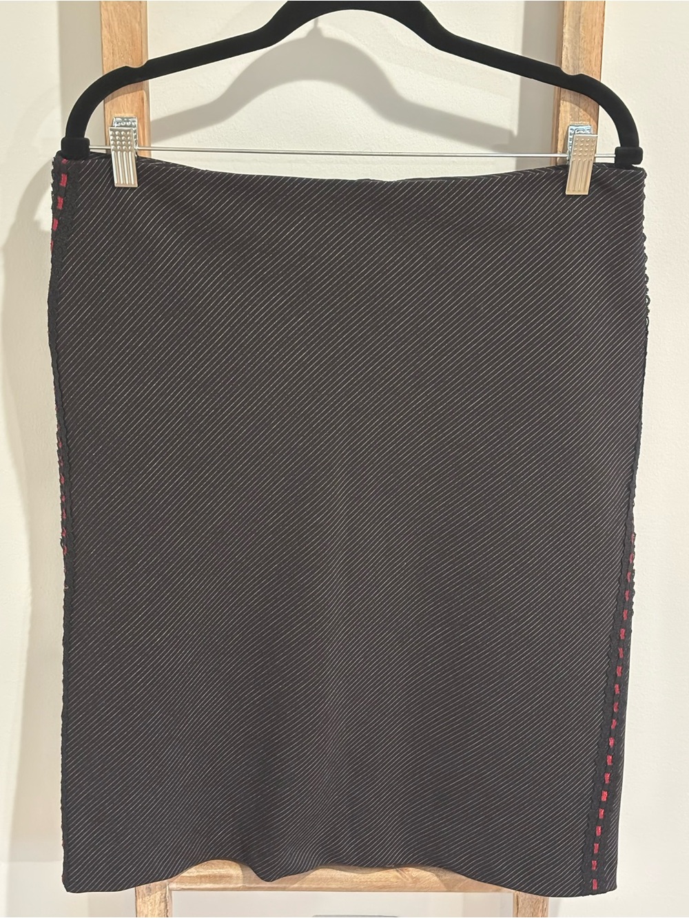 Vintage To The Max Diagonal Pinstripe Skirt Red Lace Ribbon SZ 12